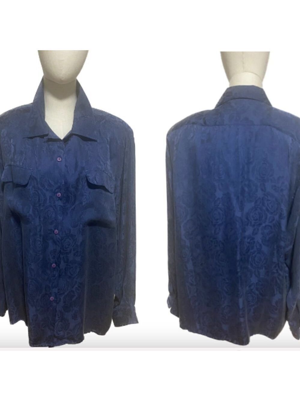 80s ANNA & FRANK lookSILK BROCADE NORMCORE MINIMALIST BLOUSE CLASSIC SILKY SZ S